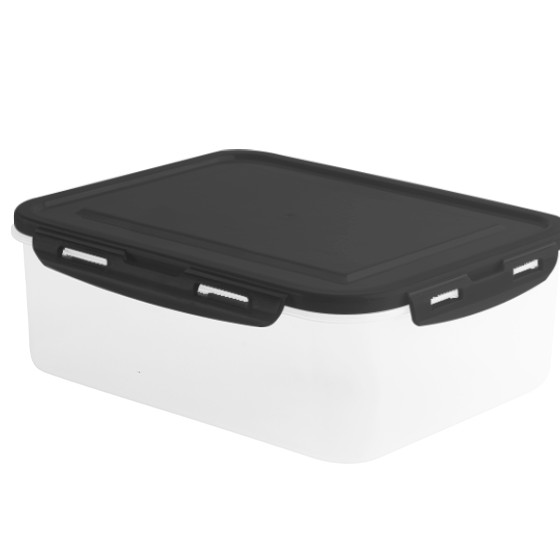 Food container- Flat Rectangular Container Clip 2000ml(74oz) (BPA FREE)Black lid